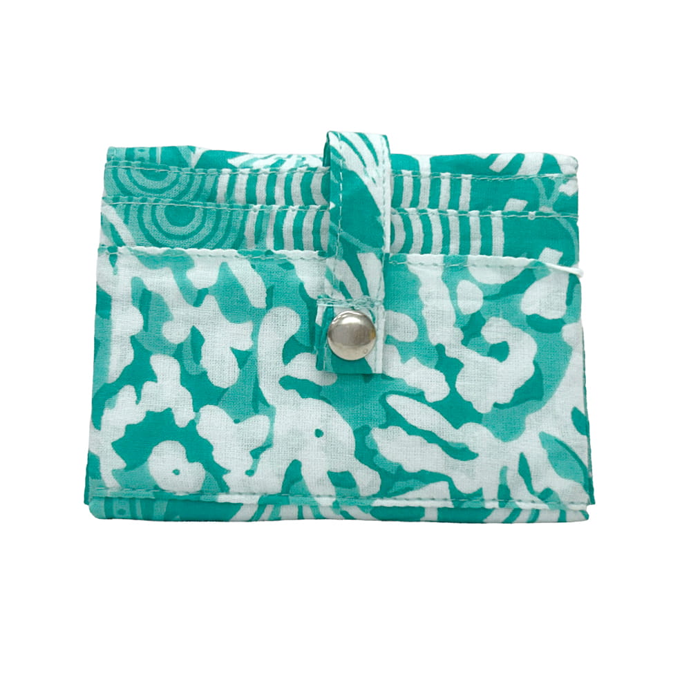 NavoJuno slim teal floral batua pouch handmade block print cotton indigo blue jaipur