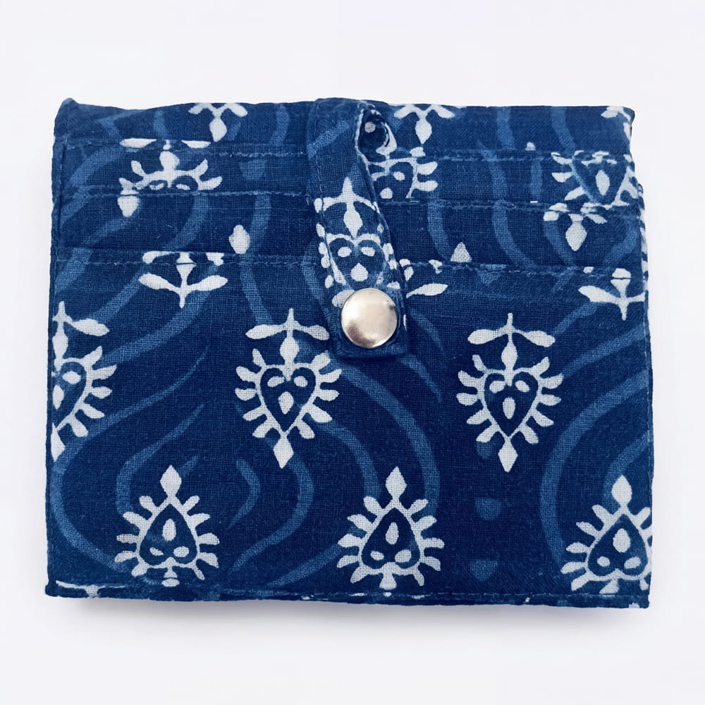 NavoJuno slim indigo bootie floral batua pouch handmade block print cotton indigo blue jaipur