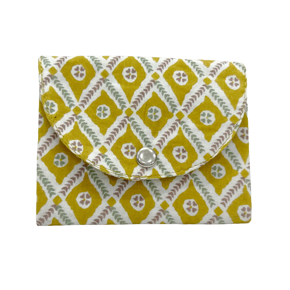 NavoJuno mustard pattern batua pouch handmade block print cotton indigo blue jaipur