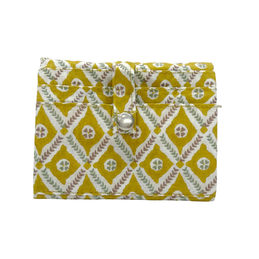 NavoJuno mustard pattern batua pouch handmade block print cotton indigo blue jaipur