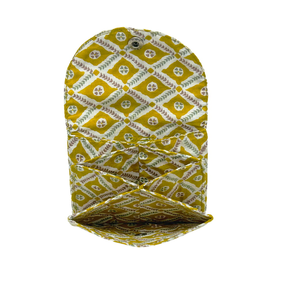 NavoJuno mustard pattern batua pouch handmade block print cotton indigo blue jaipur