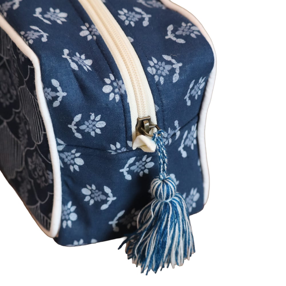 Indigo Cotton Big Pouch — Handmade Sanganeri Print | Travel Organiser | Jaipur - Image 2