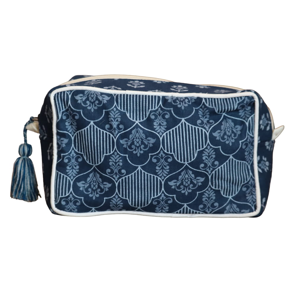 Indigo Cotton Big Pouch — Handmade Sanganeri Print | Travel Organiser | Jaipur