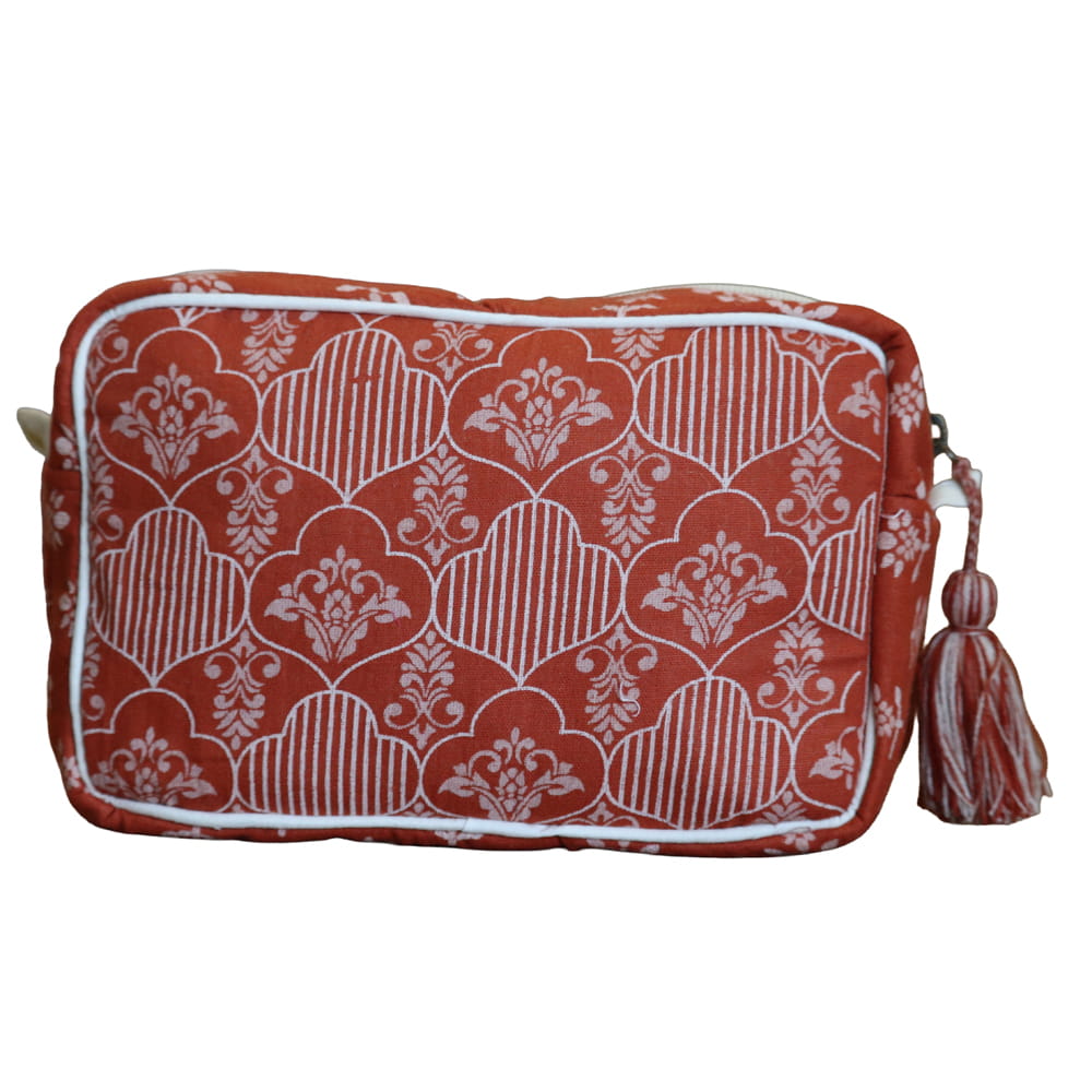 Navo Juno Terracotta Orange Cotton Pouch – Sanganeri Jaipur Print