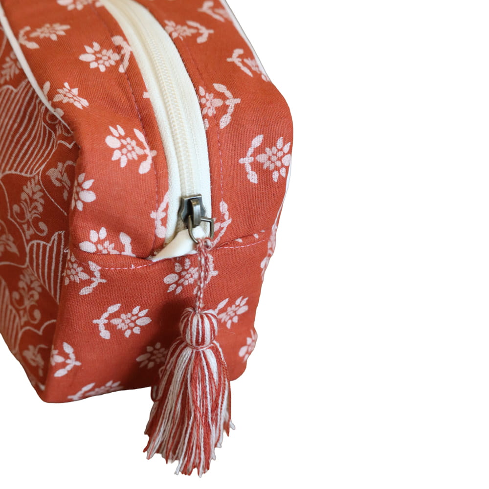 Navo Juno Terracotta Orange Cotton Pouch – Sanganeri Jaipur Print - Image 2