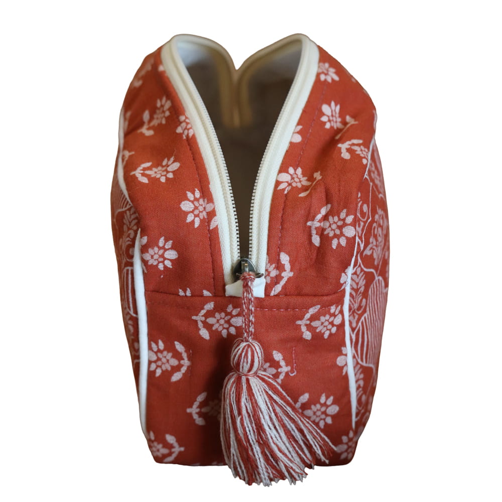Navo Juno Terracotta Orange Cotton Pouch – Sanganeri Jaipur Print - Image 3