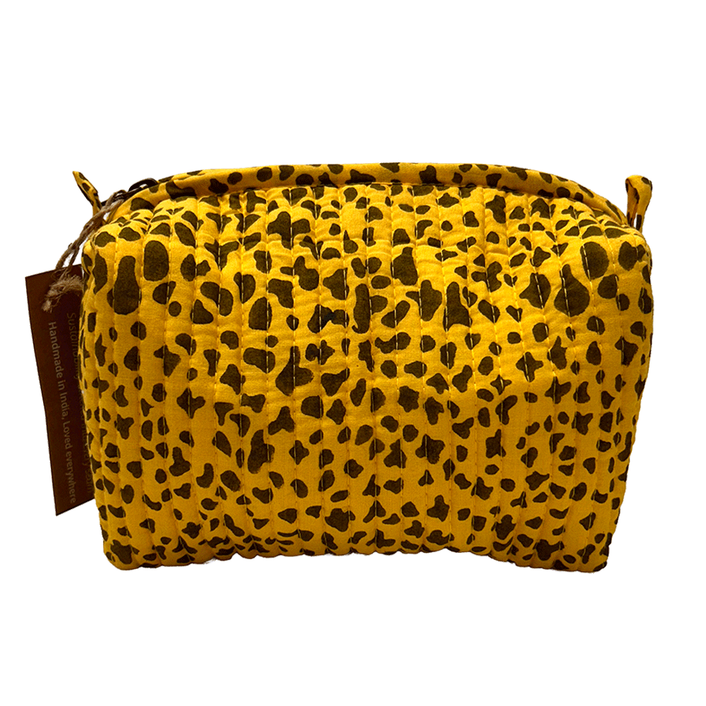contemporary leopard print jaipur quilted pouch