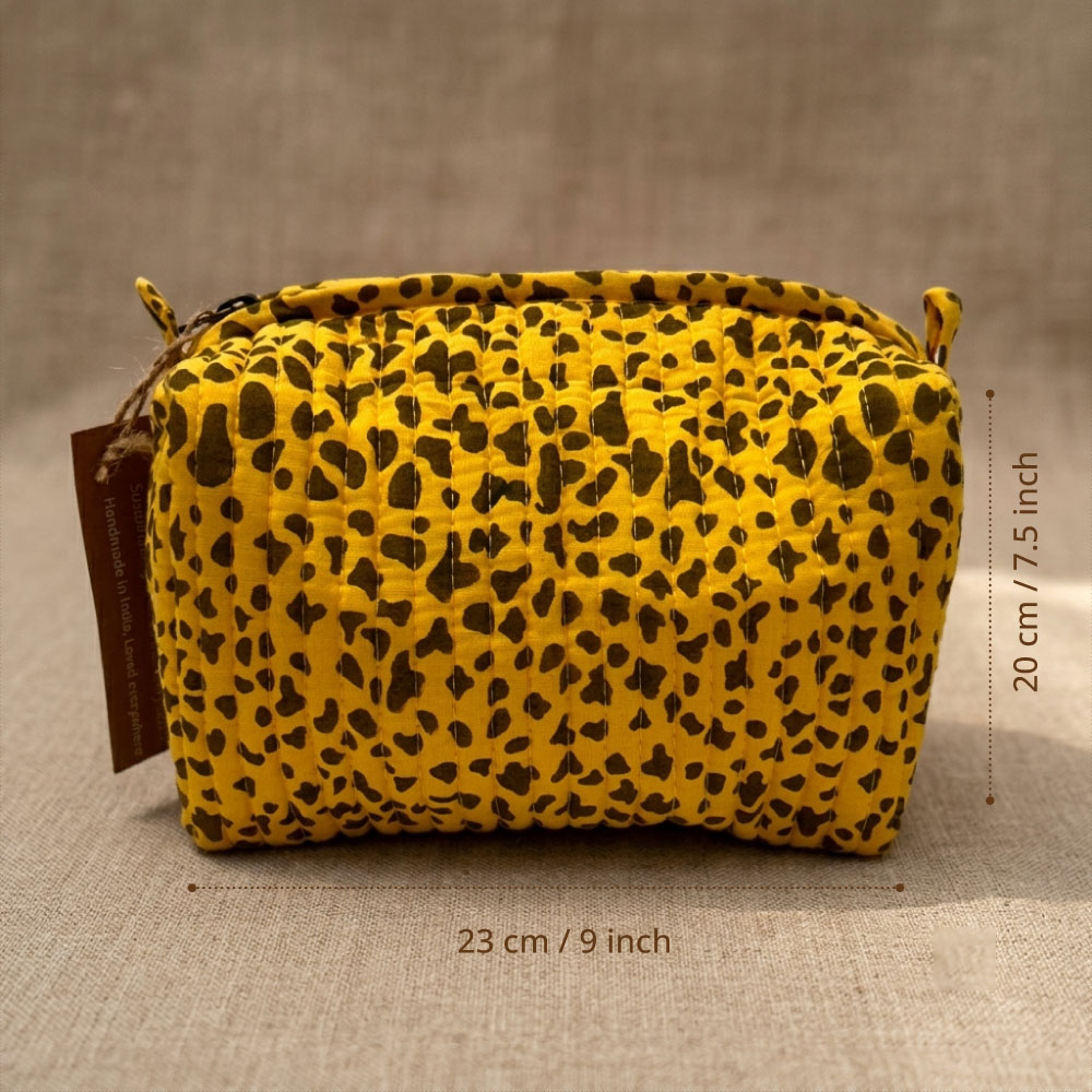 contemporary leopard print jaipur quilted pouch