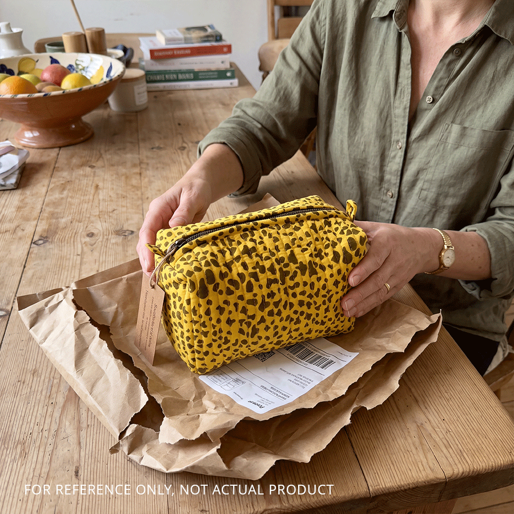 contemporary leopard print jaipur quilted pouch