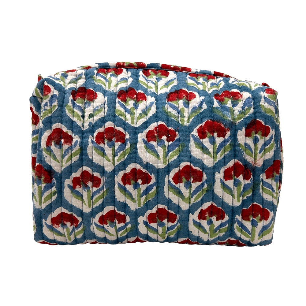 Red & White Floral Quilted Cotton Travel Pouch