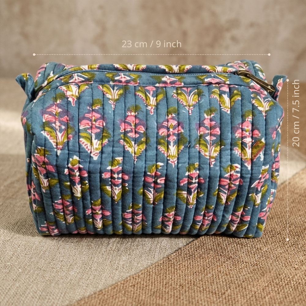 Slate-Blue-and-pink-mughal-boota-quilted-cotton-cosmetic-pouch