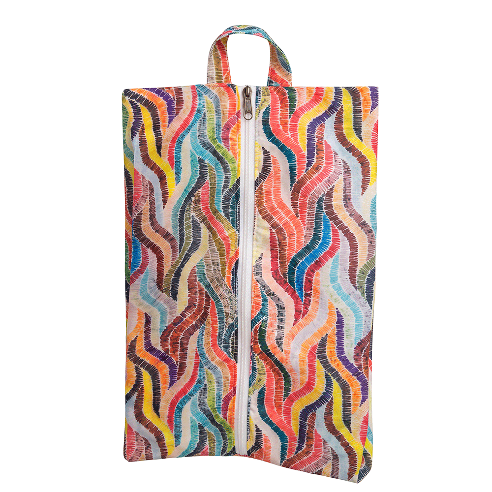 Abstract Multi-Color Wavy Print Travel Shoe Bag
