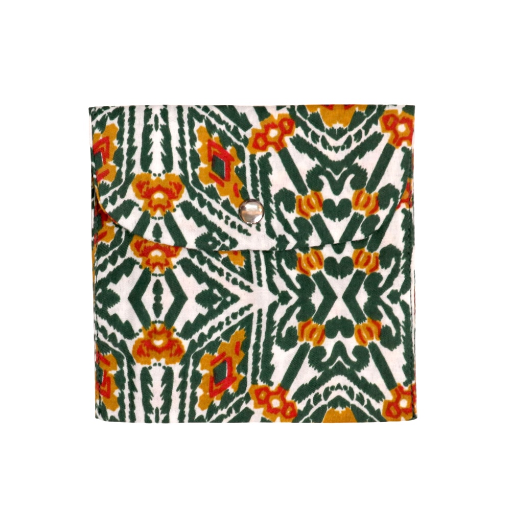 Premium Cotton Sanitary Pad Pouch (Set of 2) – Deep Green Ikat - Image 2