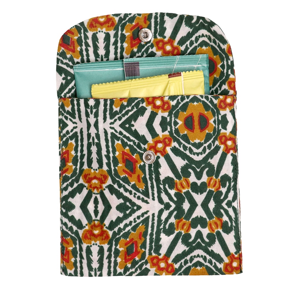 Premium Cotton Sanitary Pad Pouch (Set of 2) – Deep Green Ikat - Image 4