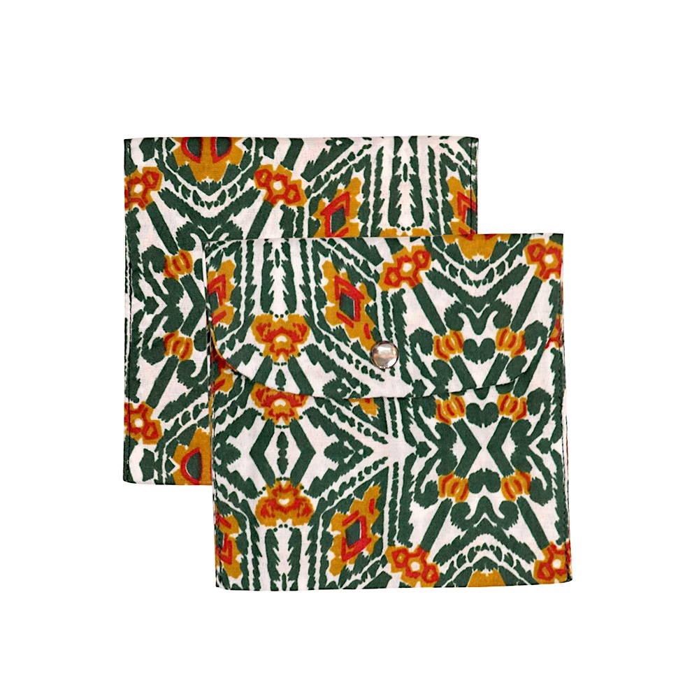 Premium Cotton Sanitary Pad Pouch (Set of 2) – Deep Green Ikat