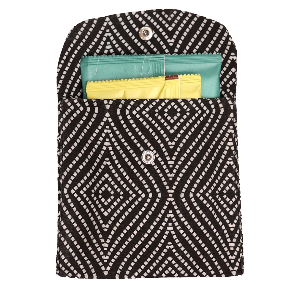 Premium Cotton Sanitary Pad Pouch (Set of 2) – Monochrome Geometric Diamond - Image 4
