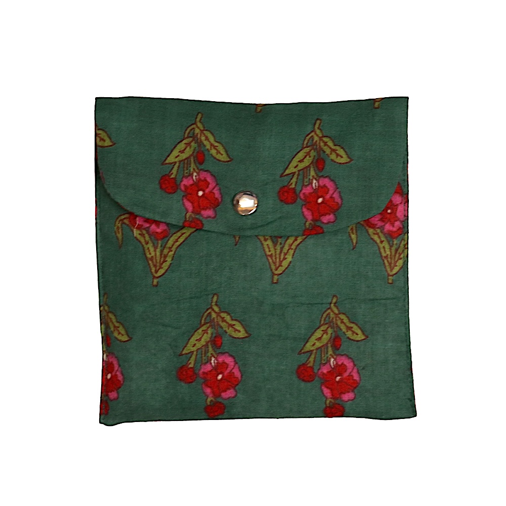 Premium Cotton Sanitary Pad Pouch (Set of 2) – Sage Botanical Blossom - Image 2