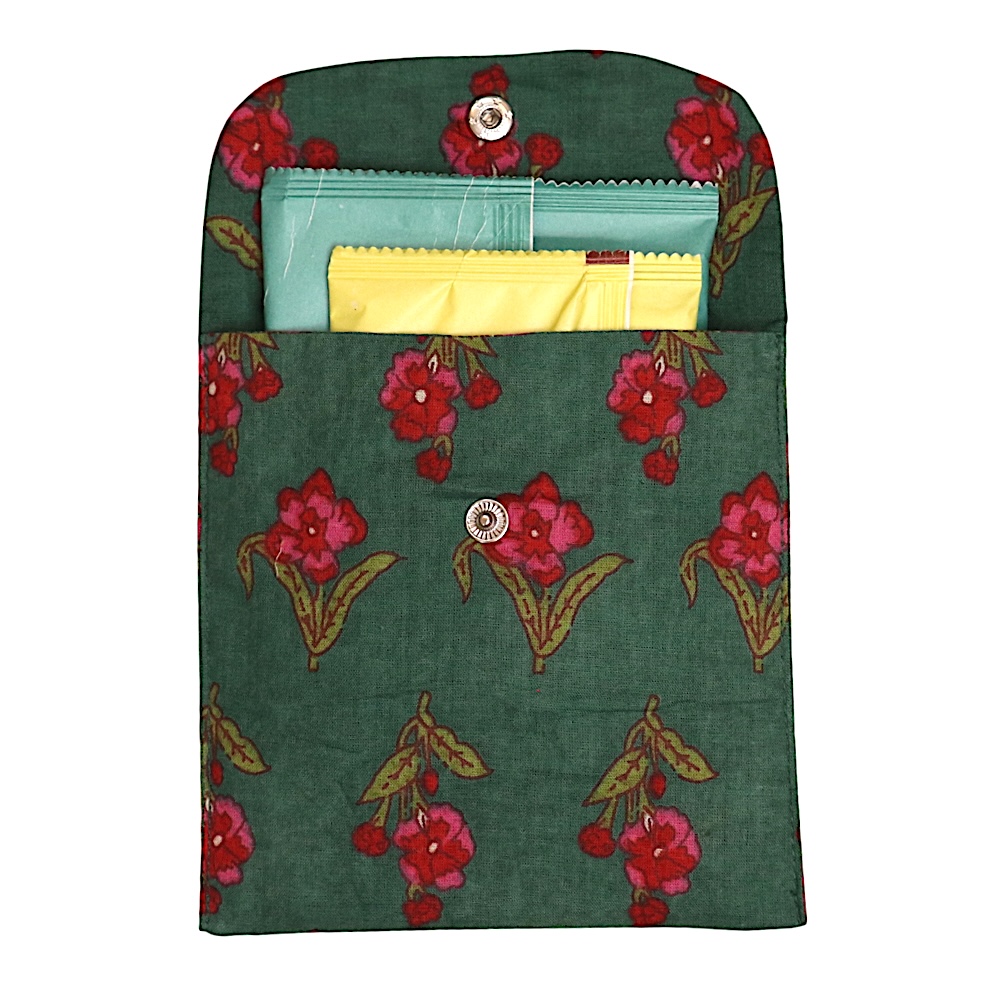 Premium Cotton Sanitary Pad Pouch (Set of 2) – Sage Botanical Blossom - Image 4