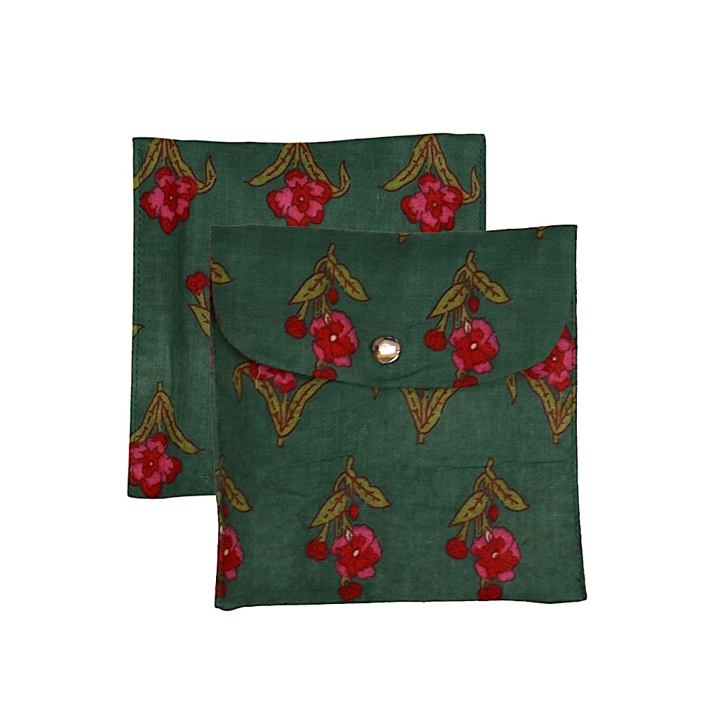 Premium Cotton Sanitary Pad Pouch (Set of 2) – Sage Botanical Blossom