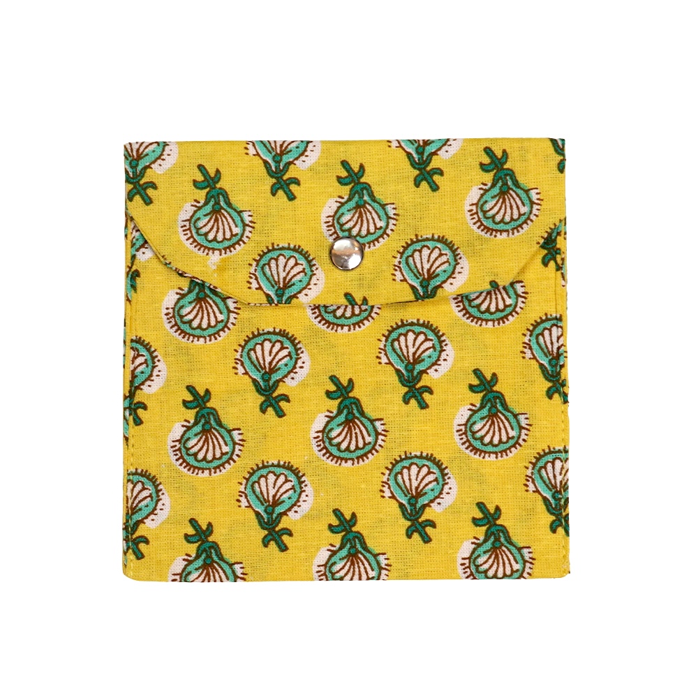 Premium Cotton Sanitary Pad Pouch (Set of 2) – Yellow Mughal Booti - Image 2