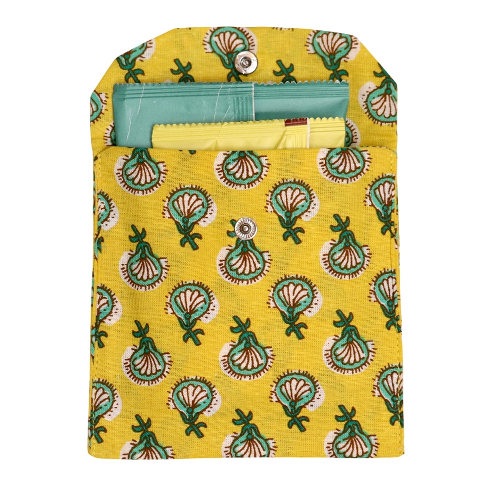 Premium Cotton Sanitary Pad Pouch (Set of 2) – Yellow Mughal Booti - Image 4
