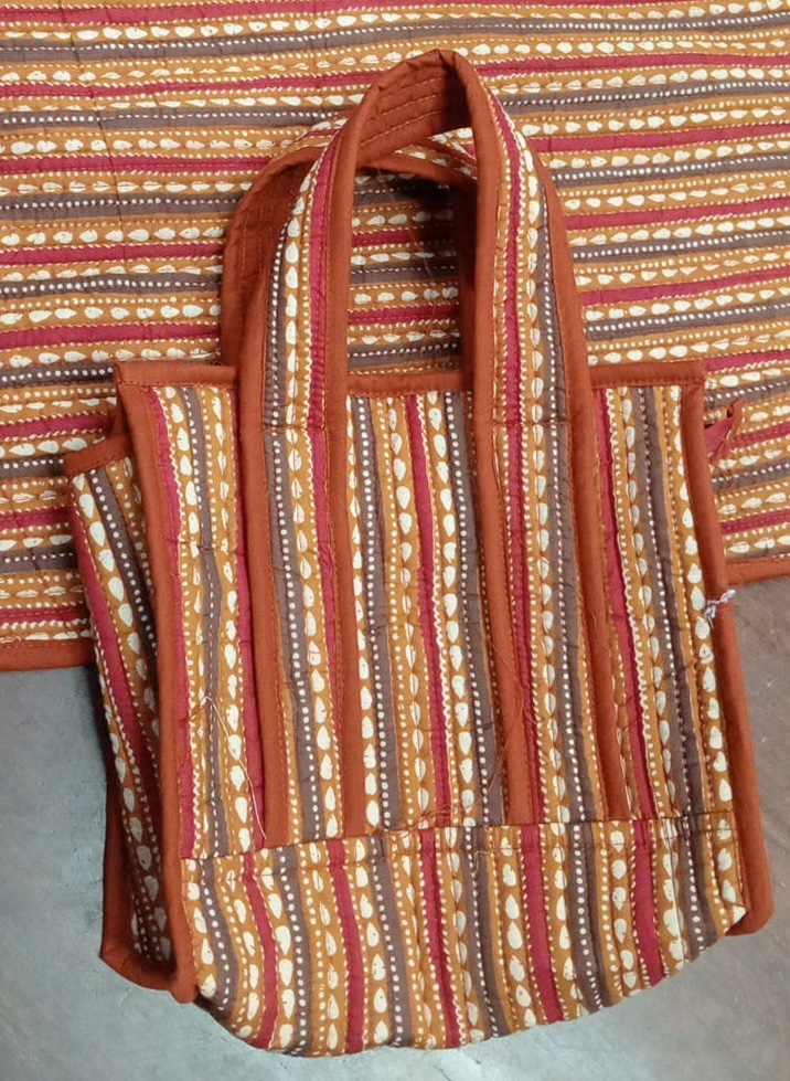 Cinnamon Stripe Pooja Bag with Asana