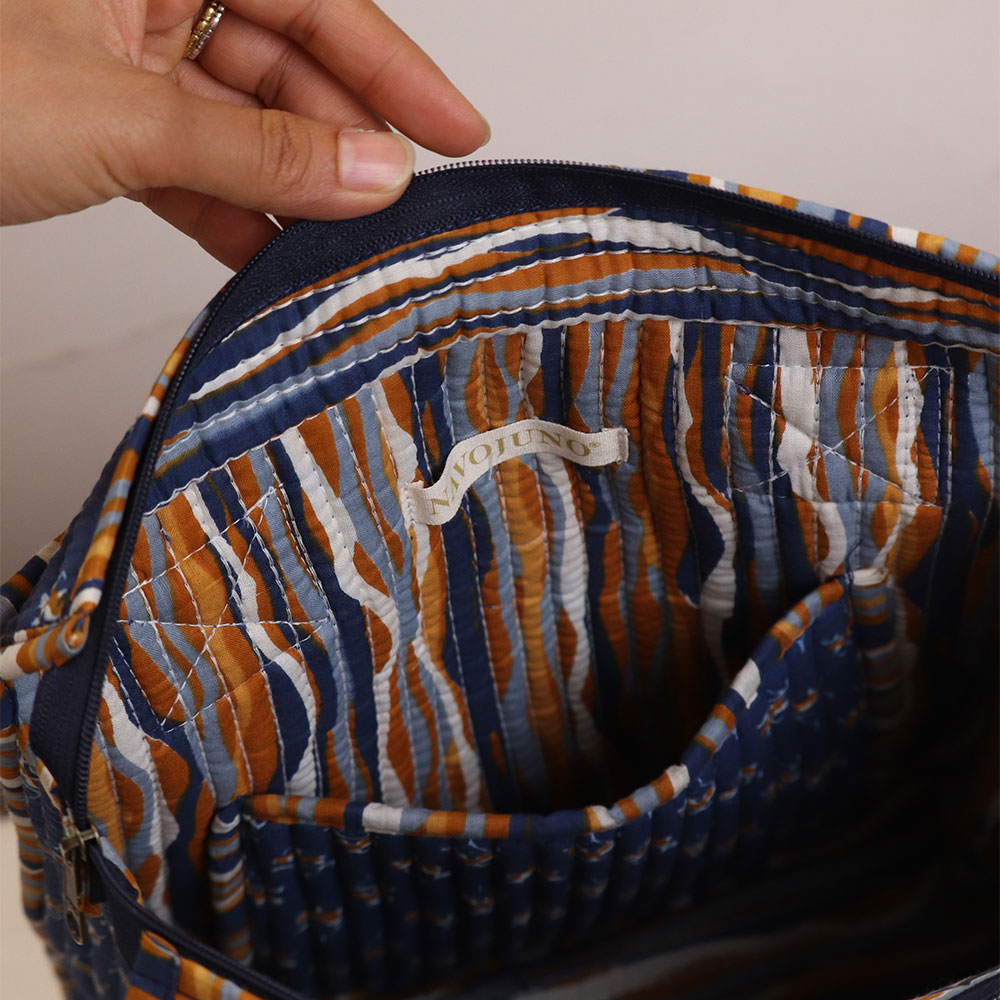 Indigo Rust Buta Tiffin Bag | Handcrafted Jaipuri Printed Cotton Tote & Tiffin Bag - Image 4