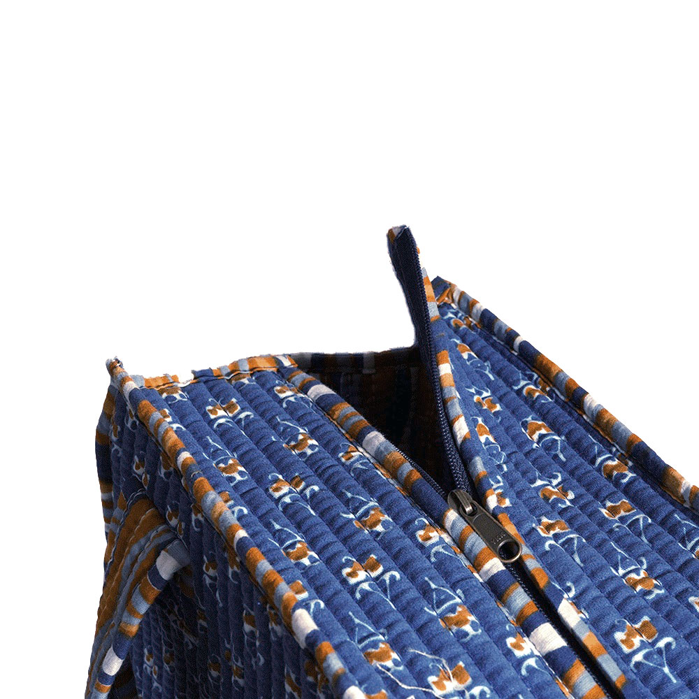 Indigo Rust Buta Tiffin Bag | Handcrafted Jaipuri Printed Cotton Tote & Tiffin Bag - Image 3