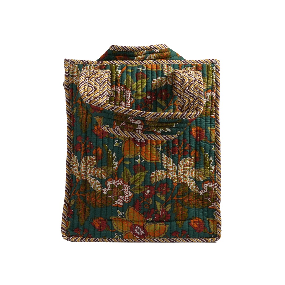 Evergreen Garden Quilted Cotton Lunch Bag with Bottle Holder