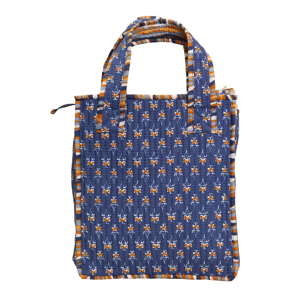 Indigo Rust Buta Companion Bag | Handcrafted Jaipuri Printed Cotton Tote & Tiffin Bag - Image 6