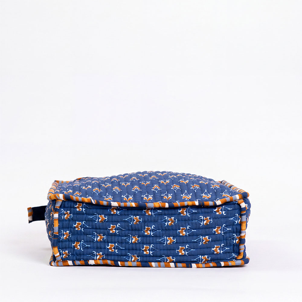 Indigo Rust Buta Companion Bag | Handcrafted Jaipuri Printed Cotton Tote & Tiffin Bag - Image 4