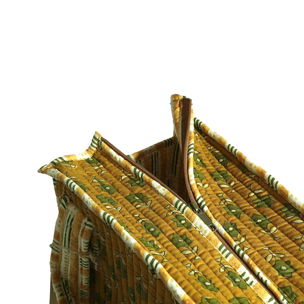 Mustard Bloom Jaipuri Printed Cotton Tiffin Bag | Handcrafted Quilted Lunch Tote - Image 4