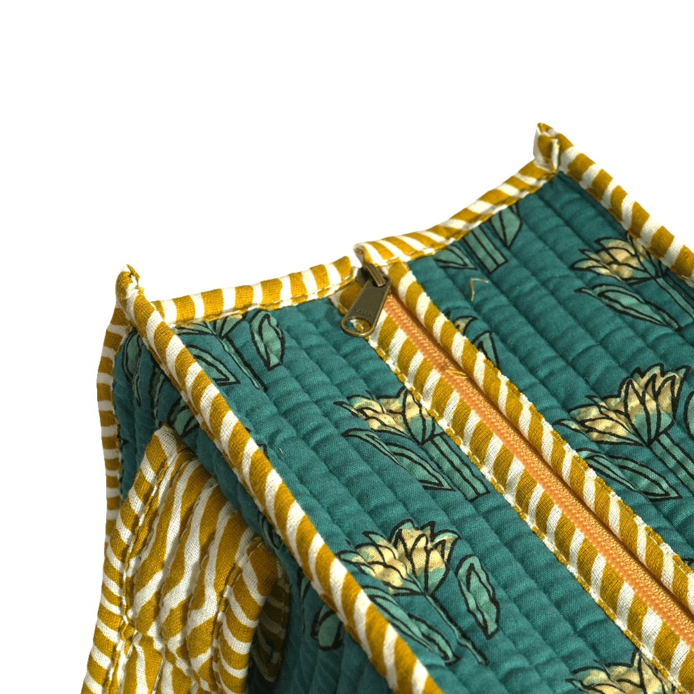 Teal Bloom Quilted Cotton Tiffin Bag – Handcrafted Lunch Bag with Inside Bottle Holder - Image 3