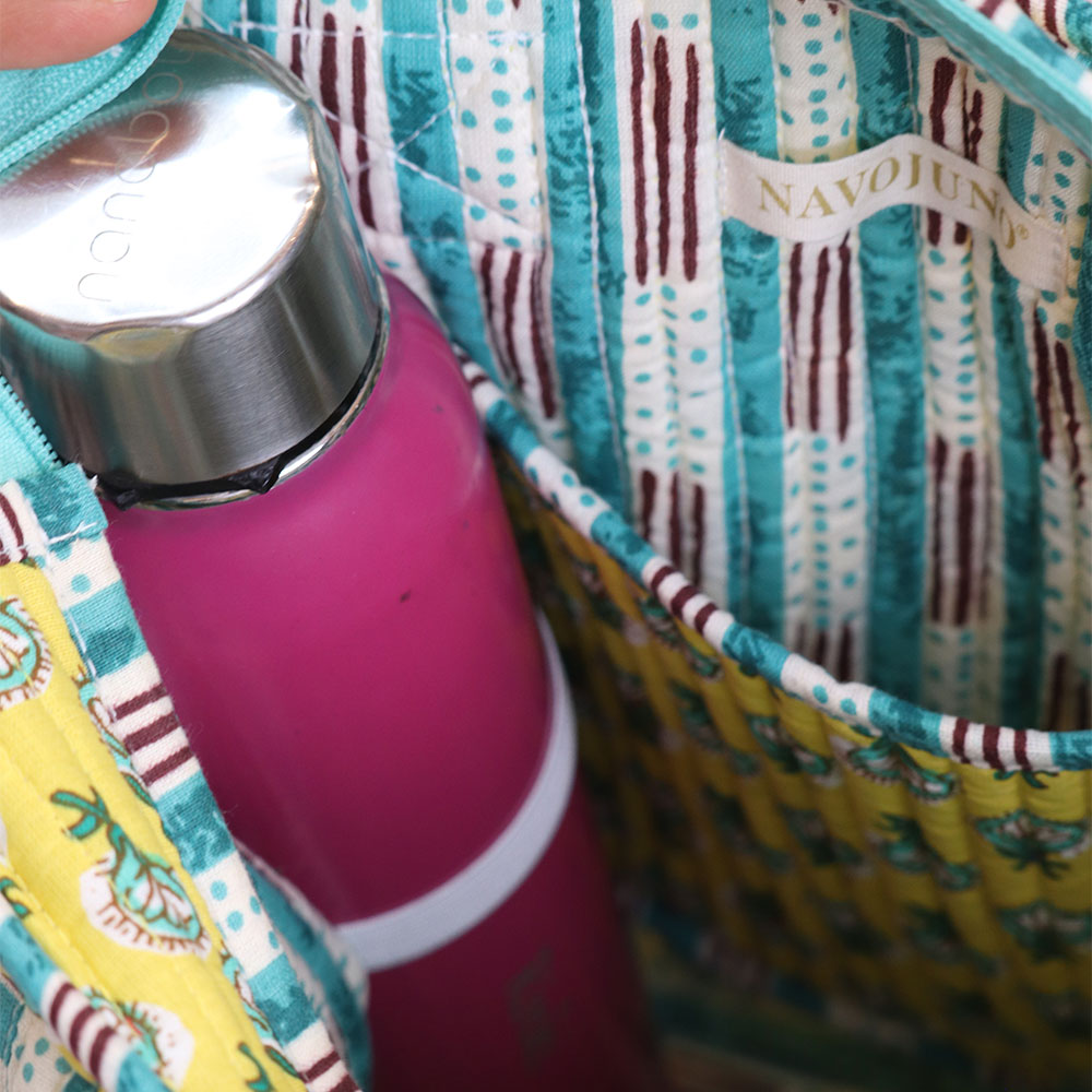Yellow Bloom Tiffin Bag - Handcrafted Jaipuri Printed Cotton Lunch Bag - Image 5