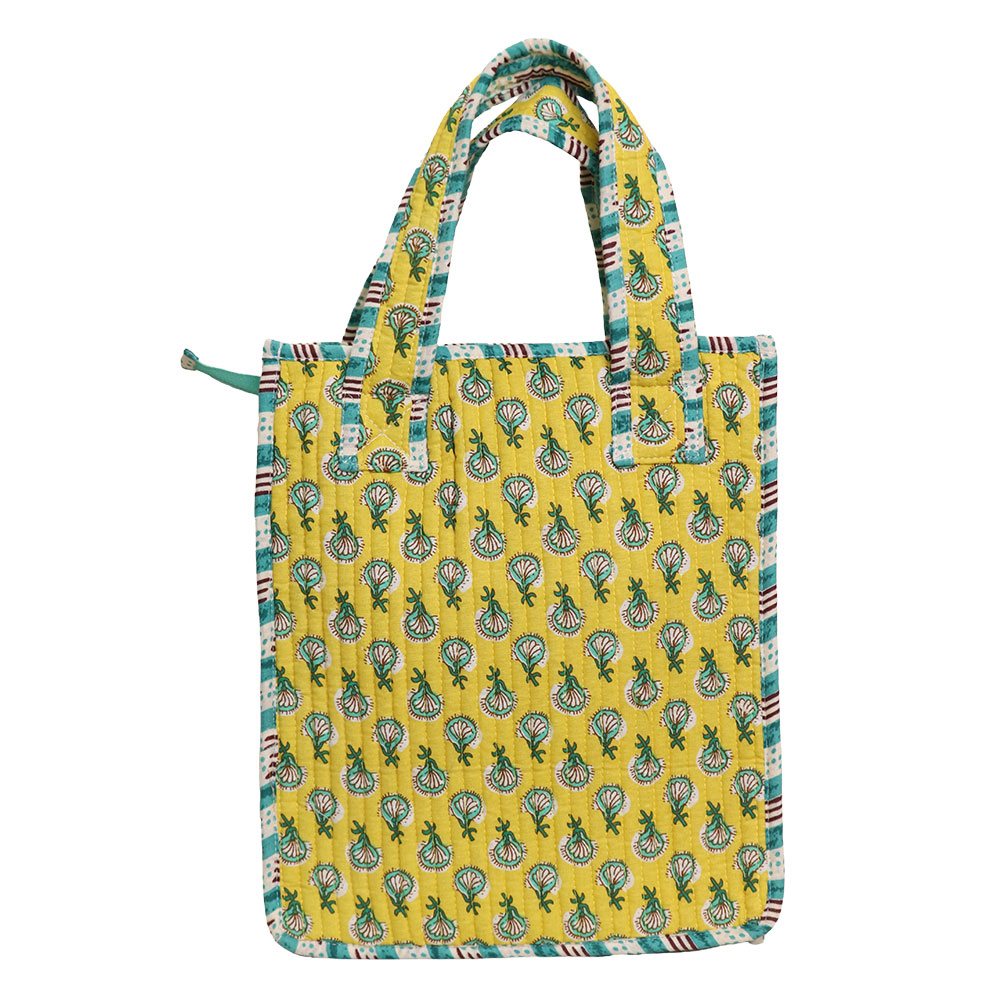 Yellow Bloom Tiffin Bag - Handcrafted Jaipuri Printed Cotton Lunch Bag
