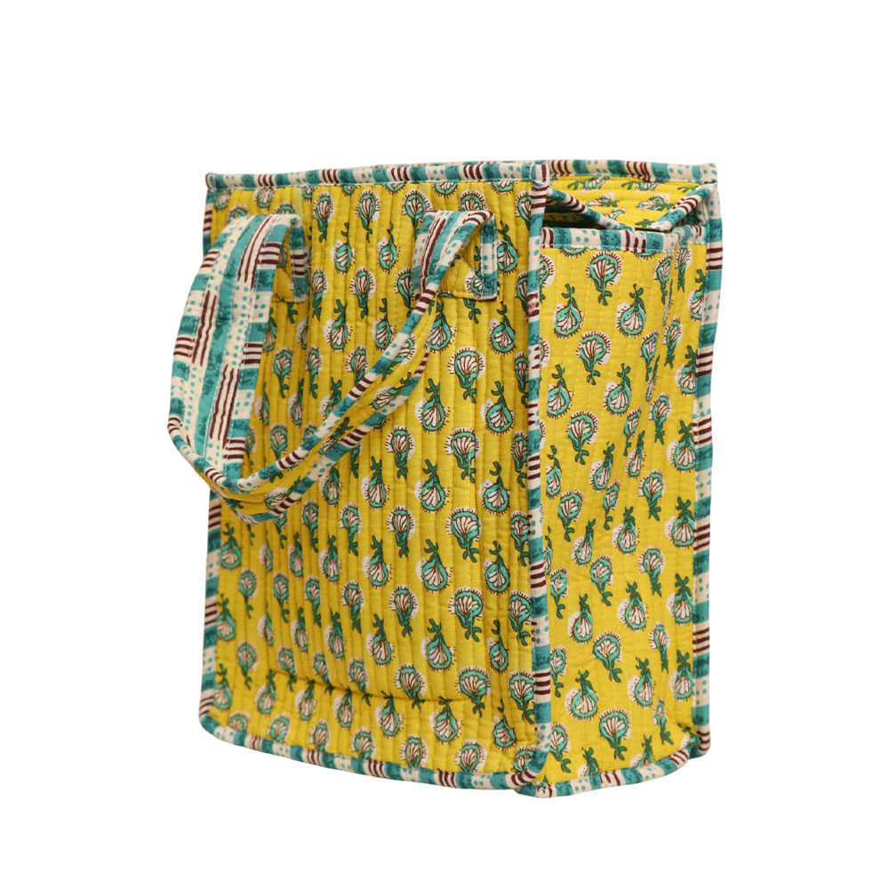 Yellow Bloom Tiffin Bag - Handcrafted Jaipuri Printed Cotton Lunch Bag - Image 3
