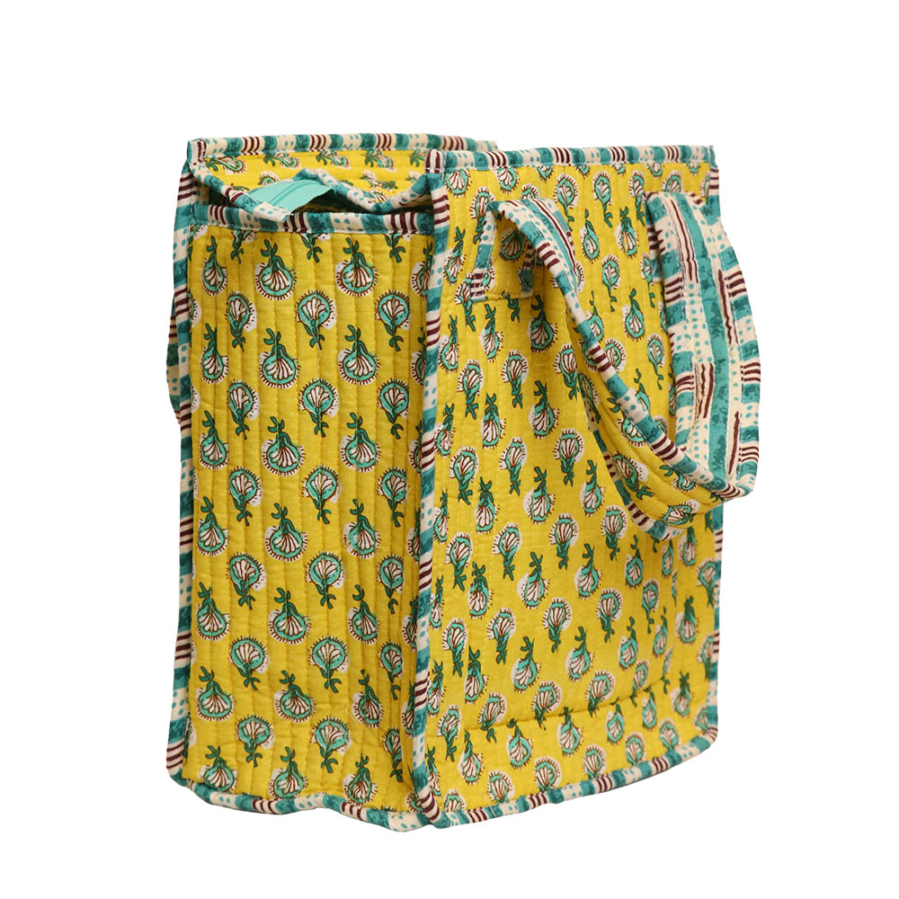 Yellow Bloom Tiffin Bag - Handcrafted Jaipuri Printed Cotton Lunch Bag - Image 2