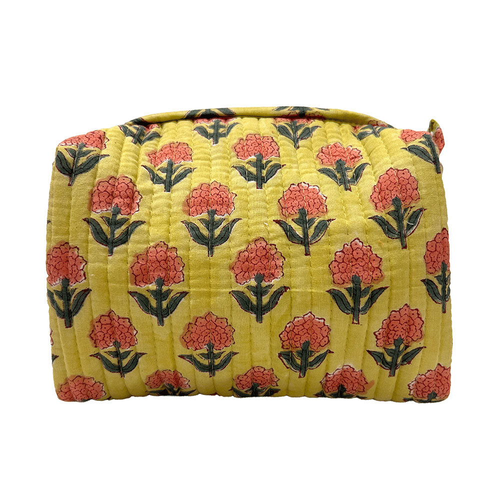 Pink Floral Motif Sunshine Quilted Cotton Pouch
