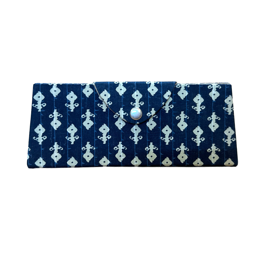 Indigo Cream Boota Printed Cotton Sunglass Case | Protective Eyewear Cover