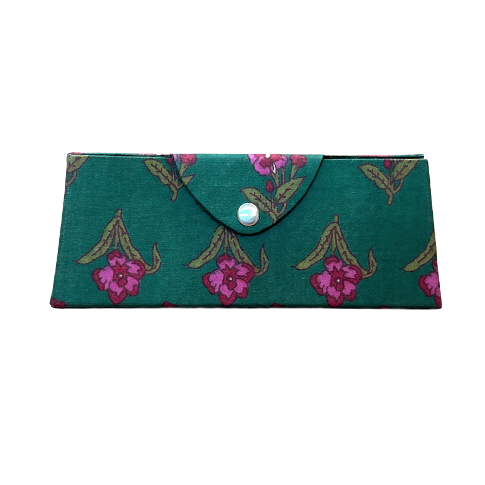 Sage Botanical Blossom Printed Cotton Sunglass Case | Protective Eyewear Cover