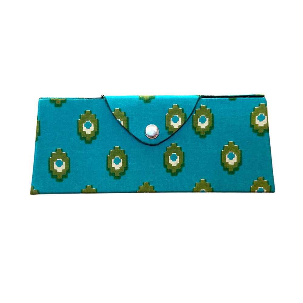 Turquoise Ikat Medallions Printed Cotton Sunglass Case | Protective Eyewear Cover