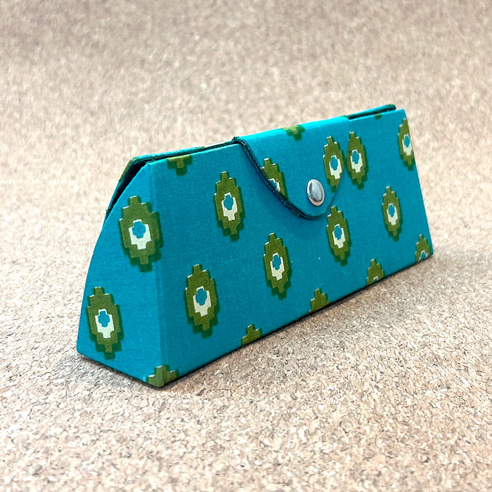 Turquoise Ikat Medallions Printed Cotton Sunglass Case | Protective Eyewear Cover - Image 3