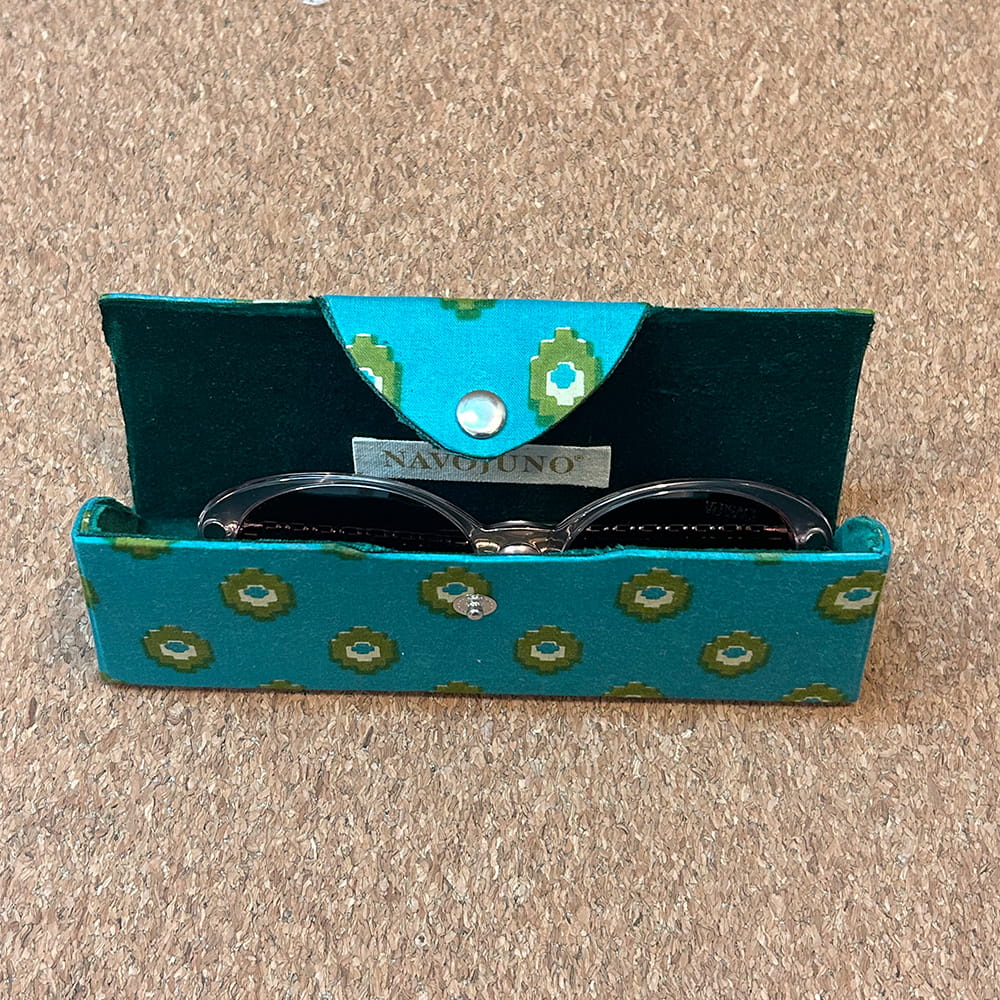 Turquoise Ikat Medallions Printed Cotton Sunglass Case | Protective Eyewear Cover - Image 4